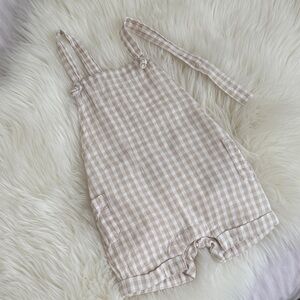Janie and Jaxck Kids Tan Checkered Overalls 3-6 months.